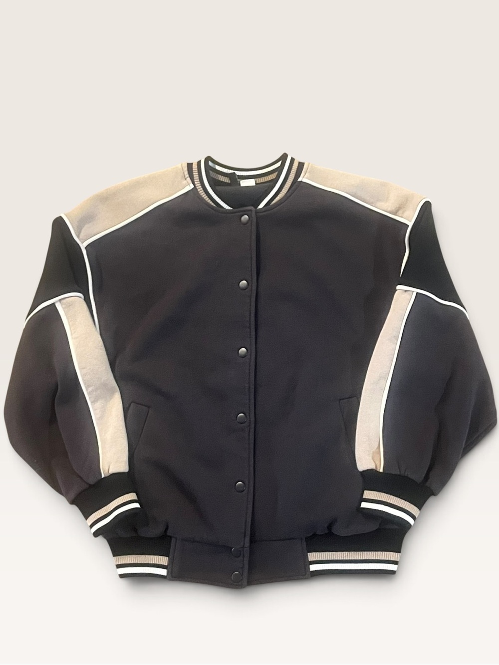 H&M Men’s Cotton Blend Varsity Jacket | Black & Off-White | XXS